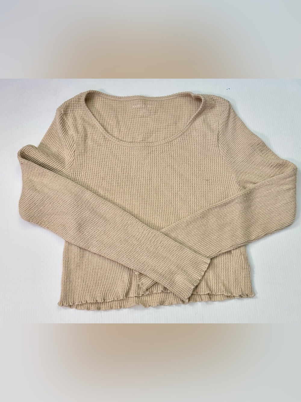 American Eagle Beige Ribbed waffle knit Top women’s XL